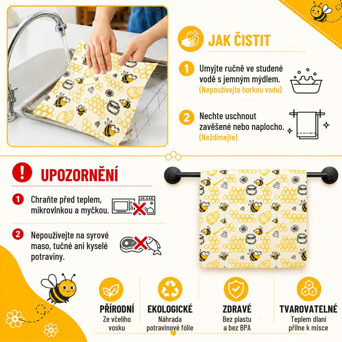 Sada 3 ubrousků z včelího vosku Celaure