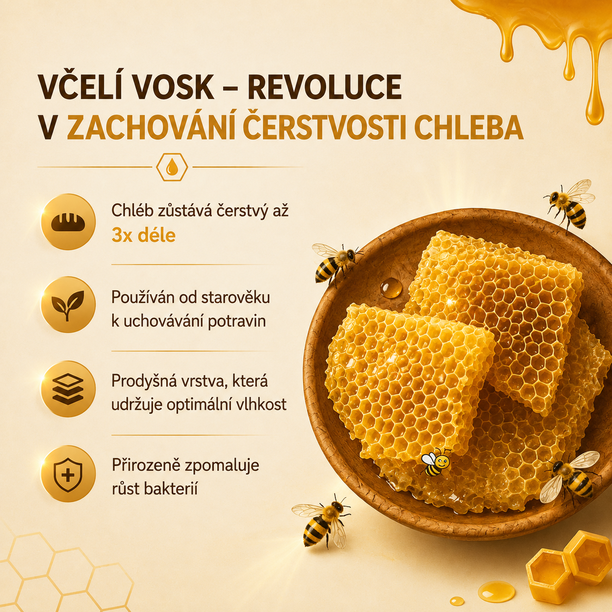 Prémiové sáčky Celaure z včelího vosku a 100% bavlny — omyvatelné, přírodní a navržené pro delší čerstvost pečiva