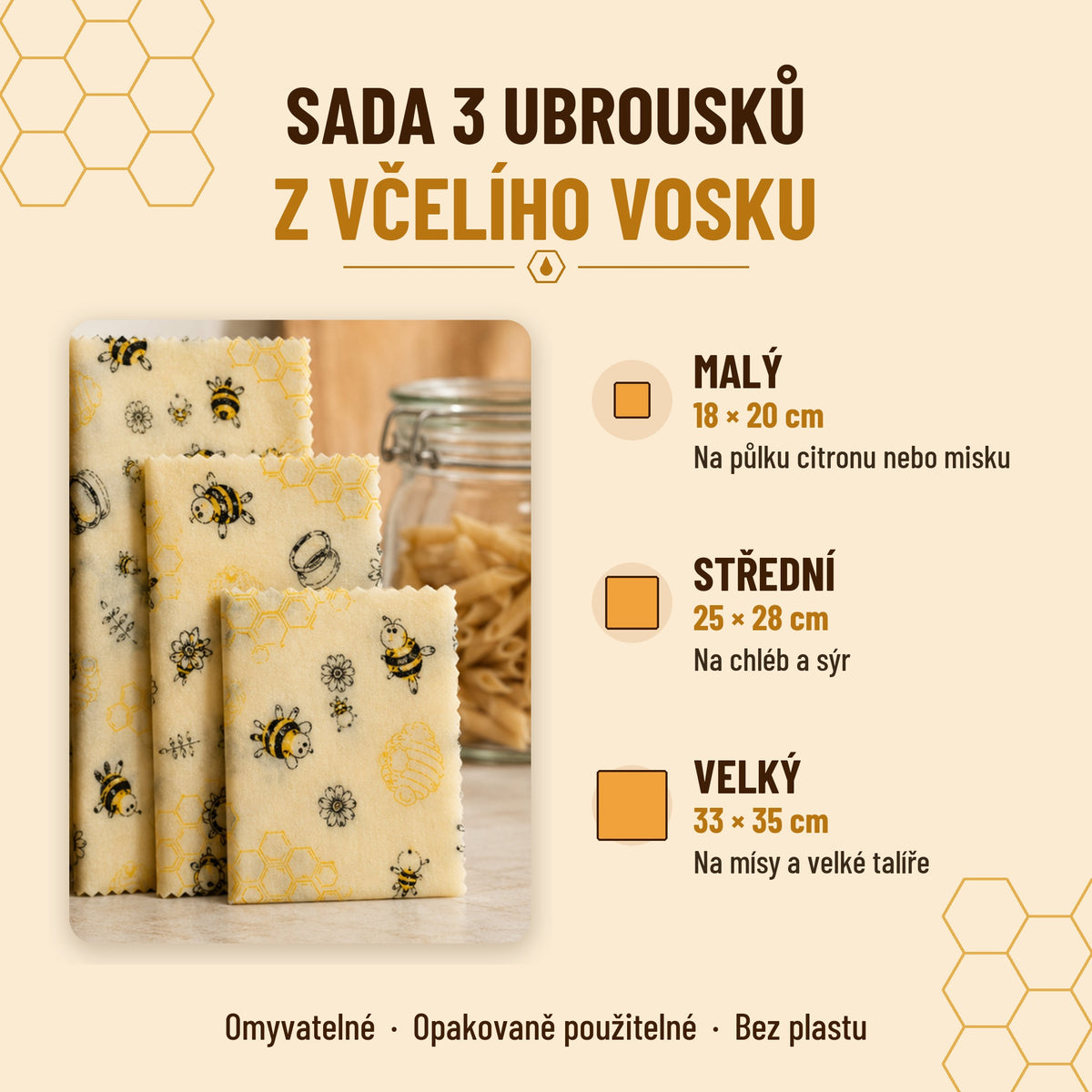 Sada 3 ubrousků z včelího vosku Celaure