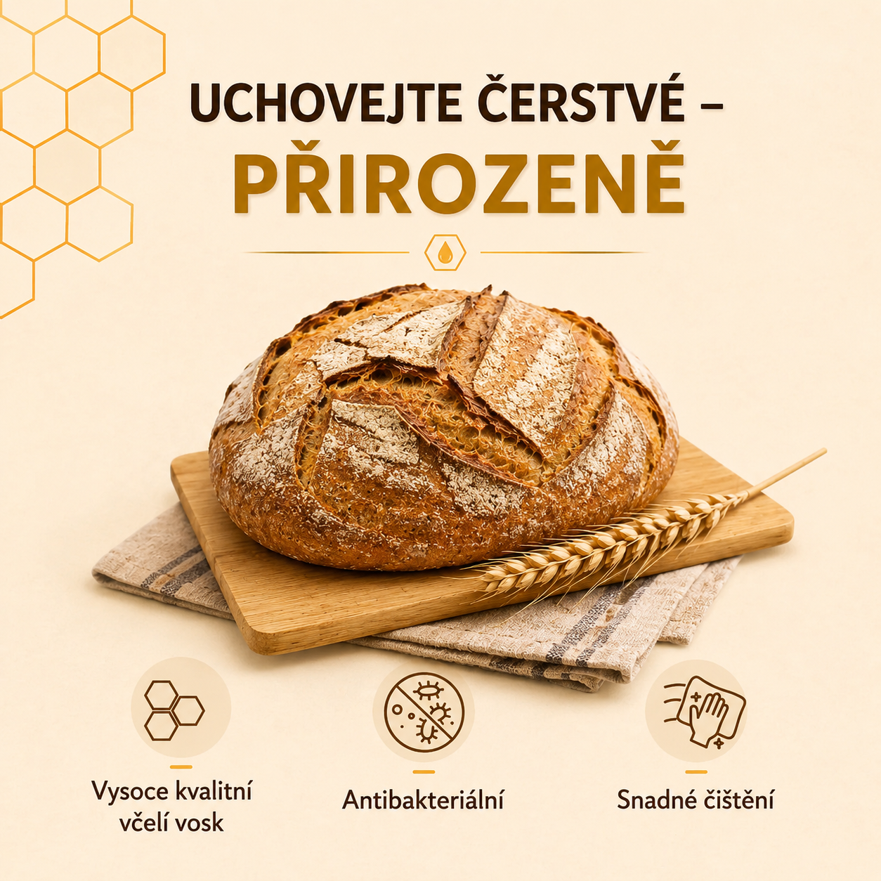 Prémiové sáčky Celaure z včelího vosku a 100% bavlny — omyvatelné, přírodní a navržené pro delší čerstvost pečiva