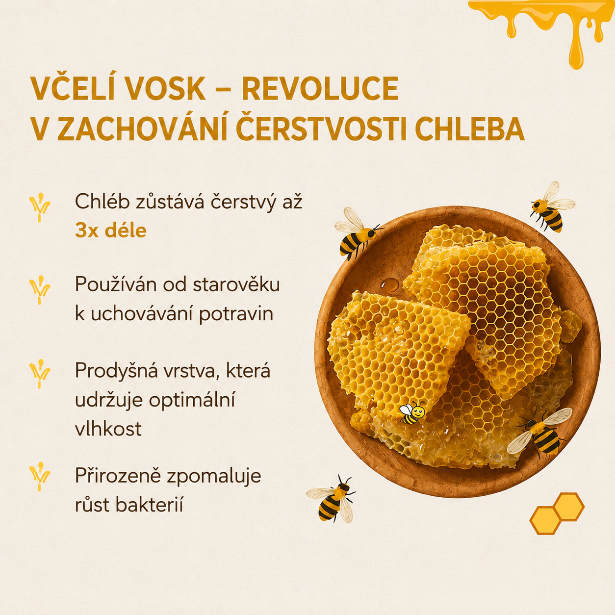 Prémiové sáčky Celaure z včelího vosku a 100% bavlny — omyvatelné, přírodní a navržené pro delší čerstvost pečiva